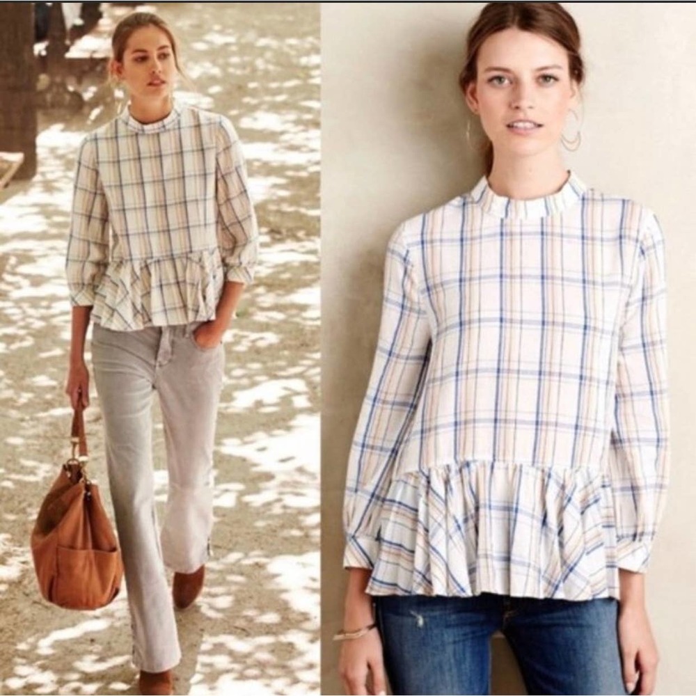 Anthropologie Maeve Sava Peplum Ruffle Swing Top